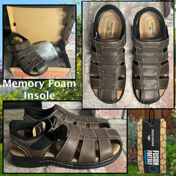 DOCKERS MEN'S Fusion Memory Foam Footbed Dark Brown Size 10 NEW - Picture 1 of 7